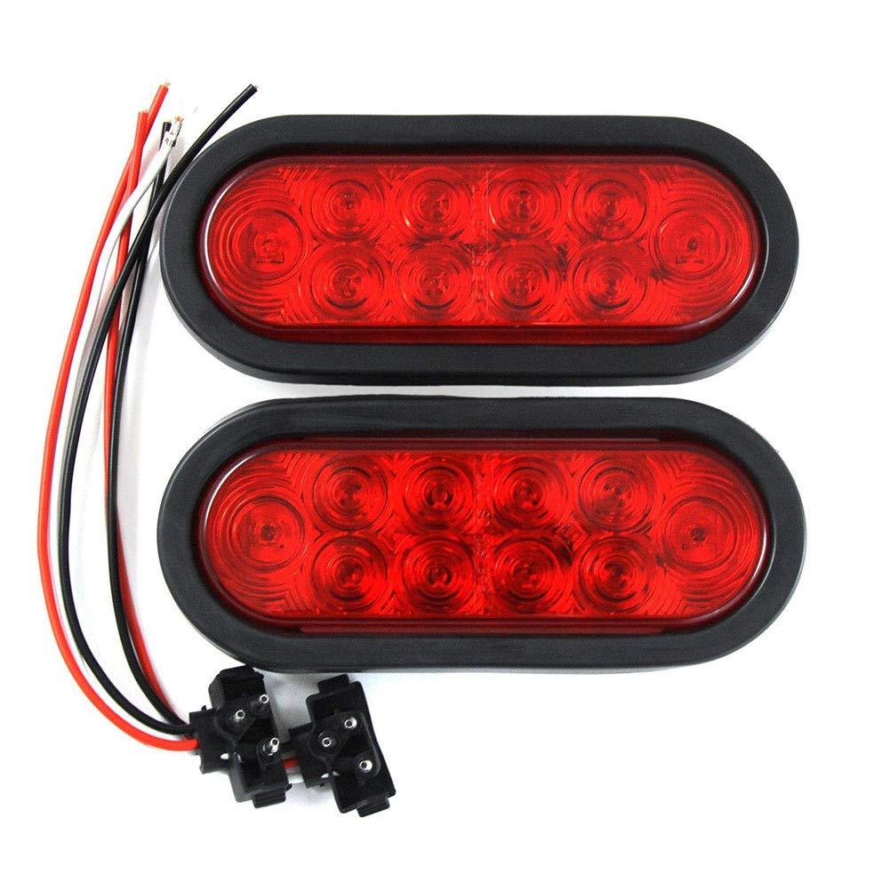  [AUSTRALIA] - (2) Red Trailer Truck LED Sealed RED 6" Oval Stop/Turn/Tail Light Marine Waterproof Including 3-pin Water Tight Plug with Wires and Grommet