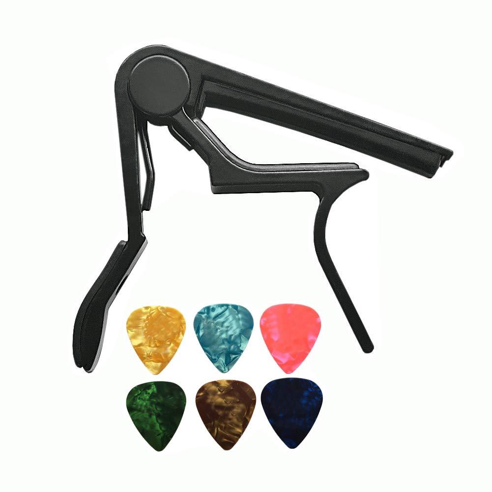 Guitar Picks Guitar Capo Acoustic Guitar Accessories Trigger Capo Key Clamp Black With 6 Pcs Guitar Picks Guitar Capo Black - LeoForward Australia