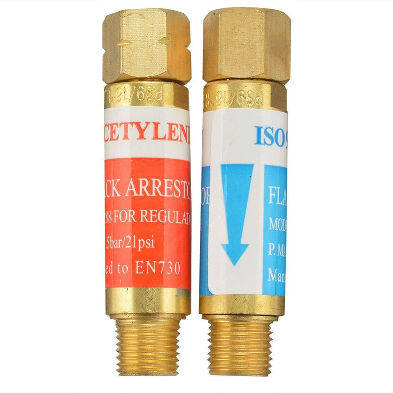  [AUSTRALIA] - AGPTEK Oxygen Acetylene Flashback Arrestors Set Regulator End 9/16 -18 Threads B Size