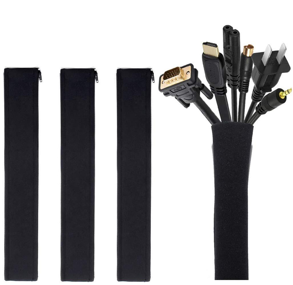  [AUSTRALIA] - [4 Pack] JOTO Cable Management Sleeve, 19-20 Inch Cord Organizer System with Zipper for TV Computer Office Home Entertainment, Flexible Cable Sleeve Wrap Cover Wire Hider System -Black Black