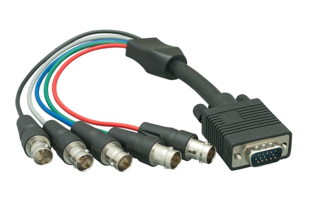 Cablelera ZC7QEXMF-01 VGA to 5 Mini Coaxial Monitor Cable,HD15 M/BNC F X 5, 1', 28AWG, OD:9.0mm - LeoForward Australia