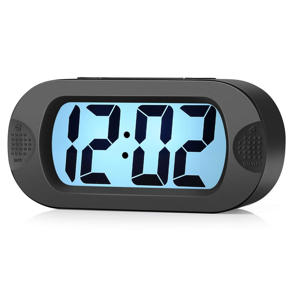  [AUSTRALIA] - Kids Alarm Clock - Plumeet Large Digital LCD Travel Alarm Clocks with Snooze and Night Light - Ascending Sound and Handheld Sized - Best Gift for Kids (Black) Black