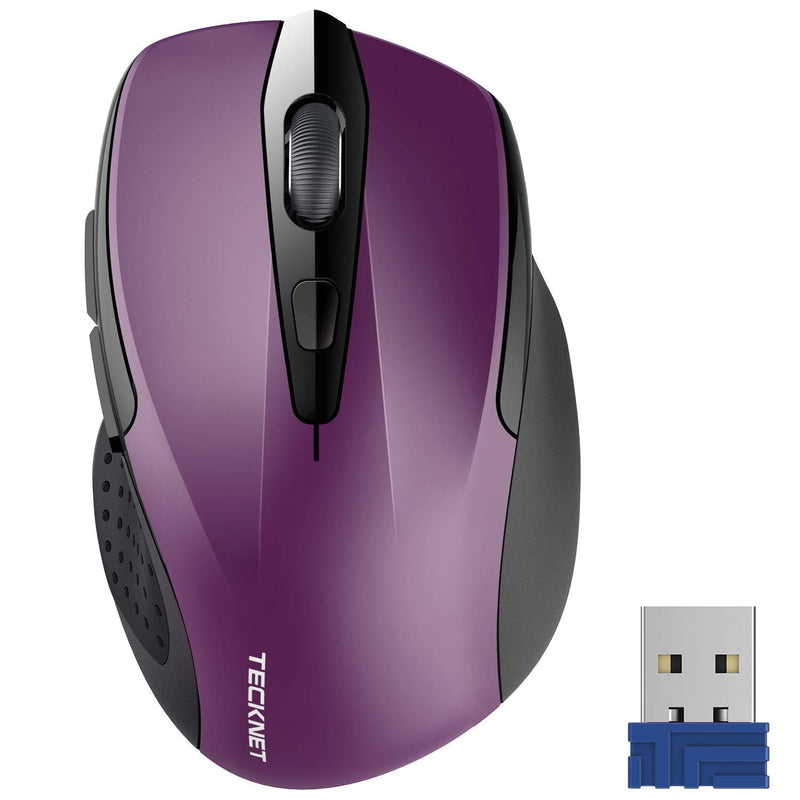  [AUSTRALIA] - TECKNET Pro 2.4G Ergonomic Wireless Optical Mouse with USB Nano Receiver for Laptop,PC,Computer,Chromebook,Notebook,6 Buttons,24 Months Battery Life, 2600 DPI, 5 Adjustment Levels Purple