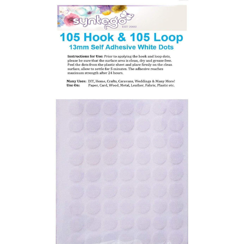  [AUSTRALIA] - 210 x 13mm / 0.51" White Hook and Loop Self Adhesive Coins Dots 105 Hook & 105 Loop Fasteners