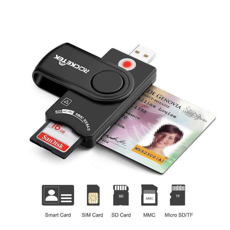 USB Smart Card Reader, Rocketek Memory Card Reader with SDHC/SDXC/SD Card Reader & Micro SD Card Reader for SIM and MMC RS & 4.0 Compatible with Windows, Linux/Unix, MacOS X RT-SCR10 - LeoForward Australia