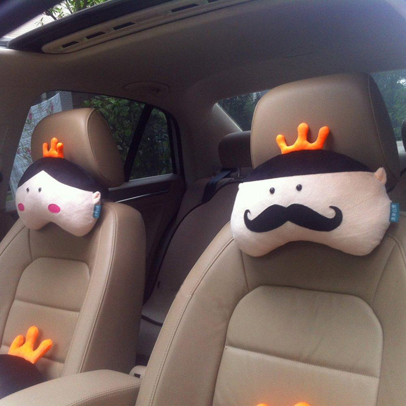  [AUSTRALIA] - A.B Crew 2 PCS Creative Car Headrest Head Cushion Plush Neck Pillow(King+Queen) King+queen