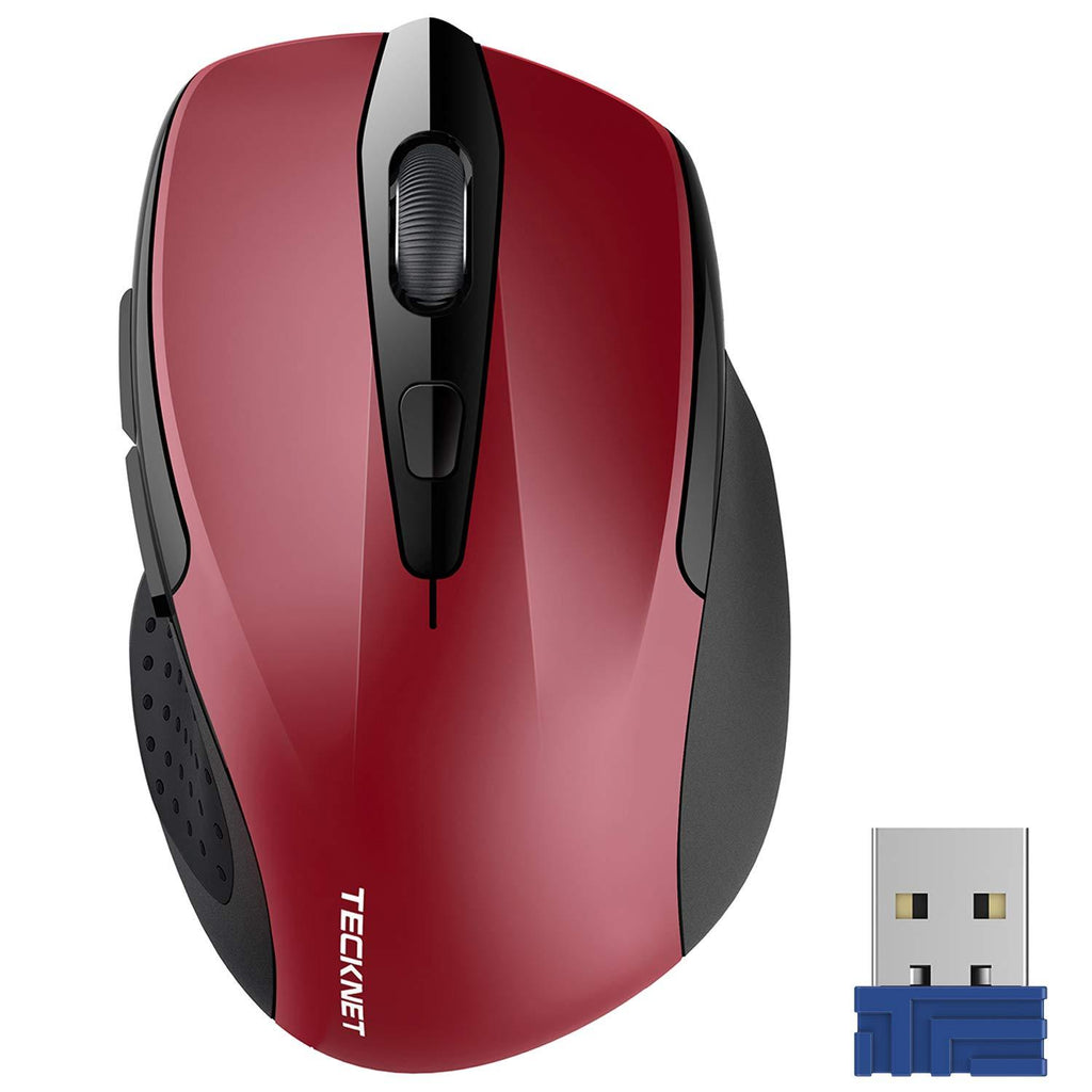 TECKNET Pro 2.4G Ergonomic Wireless Optical Mouse with USB Nano Receiver for Laptop,PC,Computer,Chromebook,Notebook,6 Buttons,24 Months Battery Life, 2600 DPI, 5 Adjustment Levels Red - LeoForward Australia