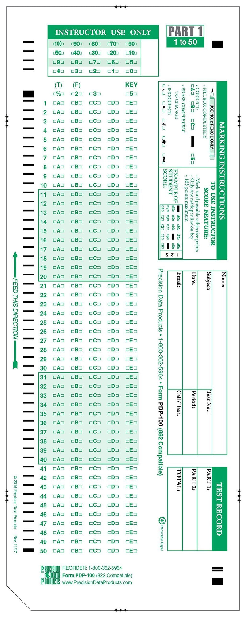  [AUSTRALIA] - 882-E Compatible Testing Forms, PDP-100 Question Exam (100/pkg)