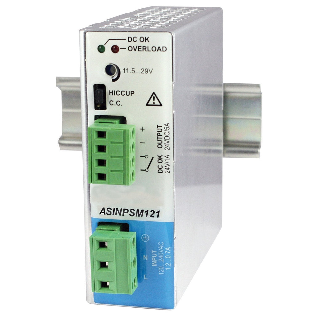 ASI ASINPSM121-24 24V Super Compact DIN Rail Power Supply, 5 Amp, 120W Output, 90 VAC to 264 VAC Input - LeoForward Australia