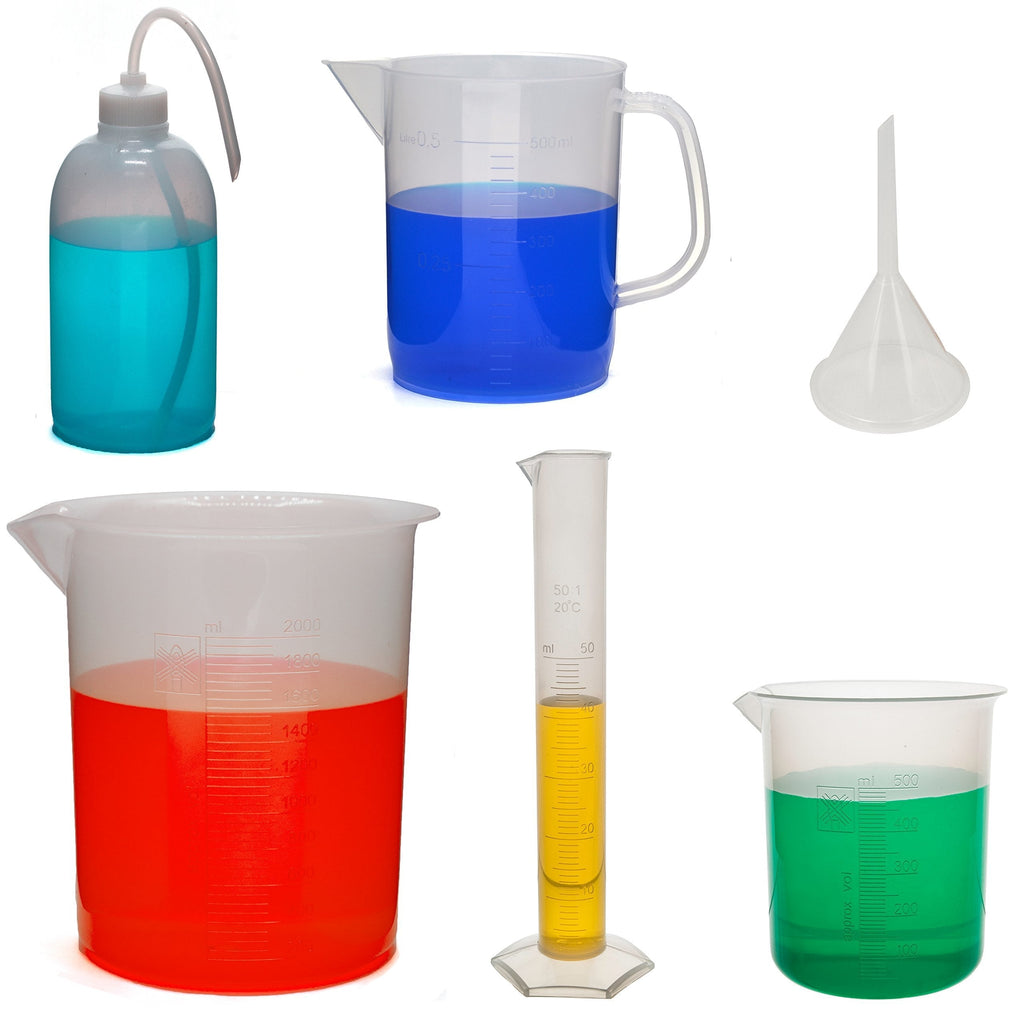 Laboratory Plastic Bath Kit for Future Scientists - Measure, Squirt, and Pour (Beakers, Wash Bottle, Cylinder, Funnel) - LeoForward Australia