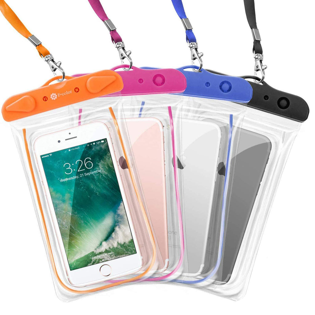  [AUSTRALIA] - F-color Waterproof Case, 4 Pack Transparent PVC Waterproof Phone Pouch Dry Bag for Swimming, Boating, Fishing, Skiing, Rafting, Protect iPhone X 8 7 6S Plus SE, Galaxy S6 S7, LG G5 and More