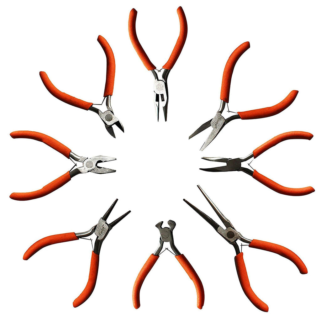  [AUSTRALIA] - 8 Pcs Set of Plier Tools by Kurtzy - Wire Cutters, Flat Nose Pliers, Round Nose Pliers and more - Heavy Duty Tool Kit for Electrical and Wood Work, DIY and Jewellery Making - Ergonomic Handle (Small)