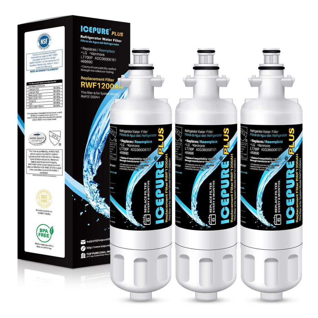 ICEPURE Plus 46-9690 NSF53 Certified Replacement for LG LT700P ADQ36006101, Kenmore Elite 9690 ADQ36006102, LFX28979ST, RWF1200A, LFX25978ST, LFXS30766S, LFXC24726S Refrigerator Water Filter,3PACK - LeoForward Australia