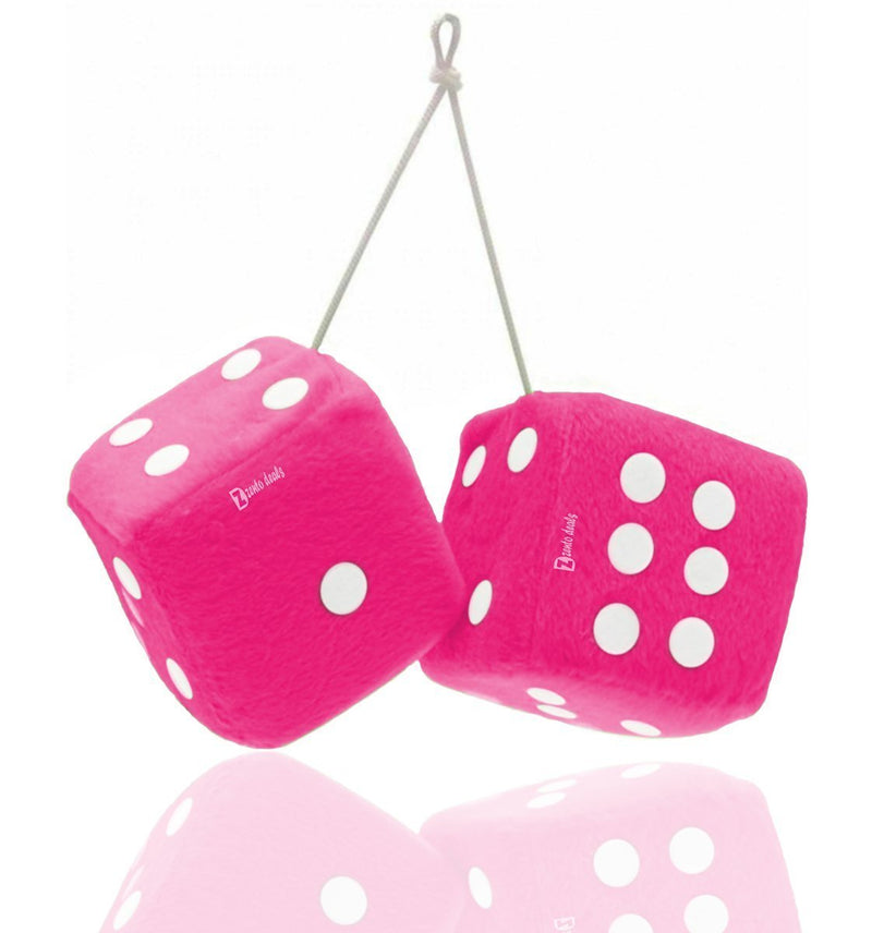  [AUSTRALIA] - Zento Deals Pair of 3 inch Square Pink Hanging Fuzzy Dice with White Dots