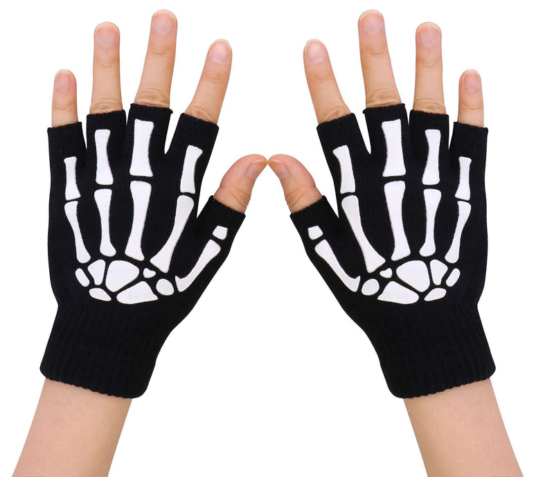 Simplicity Unisex Full Finger Skeleton Pattern Glow in The Dark Knit Gloves 1_half Finger - LeoForward Australia