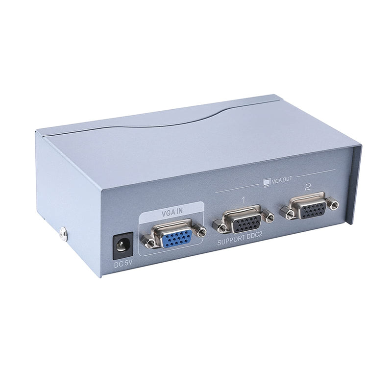  [AUSTRALIA] - DTECH 2 Way Powered VGA Splitter Amplifier Box High Resolution 1080p SVGA Video 1 in 2 Out 250 Mhz for 1 PC to Dual Monitor Computer 2 port