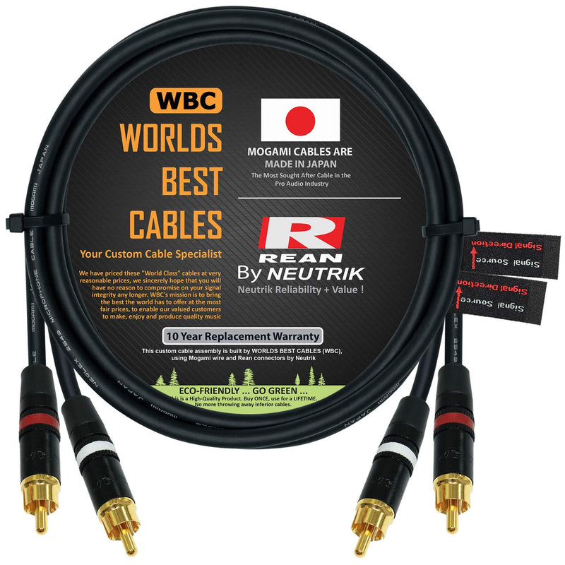 2 Foot – Directional High-Definition Audio Interconnect Cable Pair Custom Made by WORLDS BEST CABLES – Using Mogami 2549 Wire and Neutrik-Rean NYS Gold RCA Connectors - LeoForward Australia
