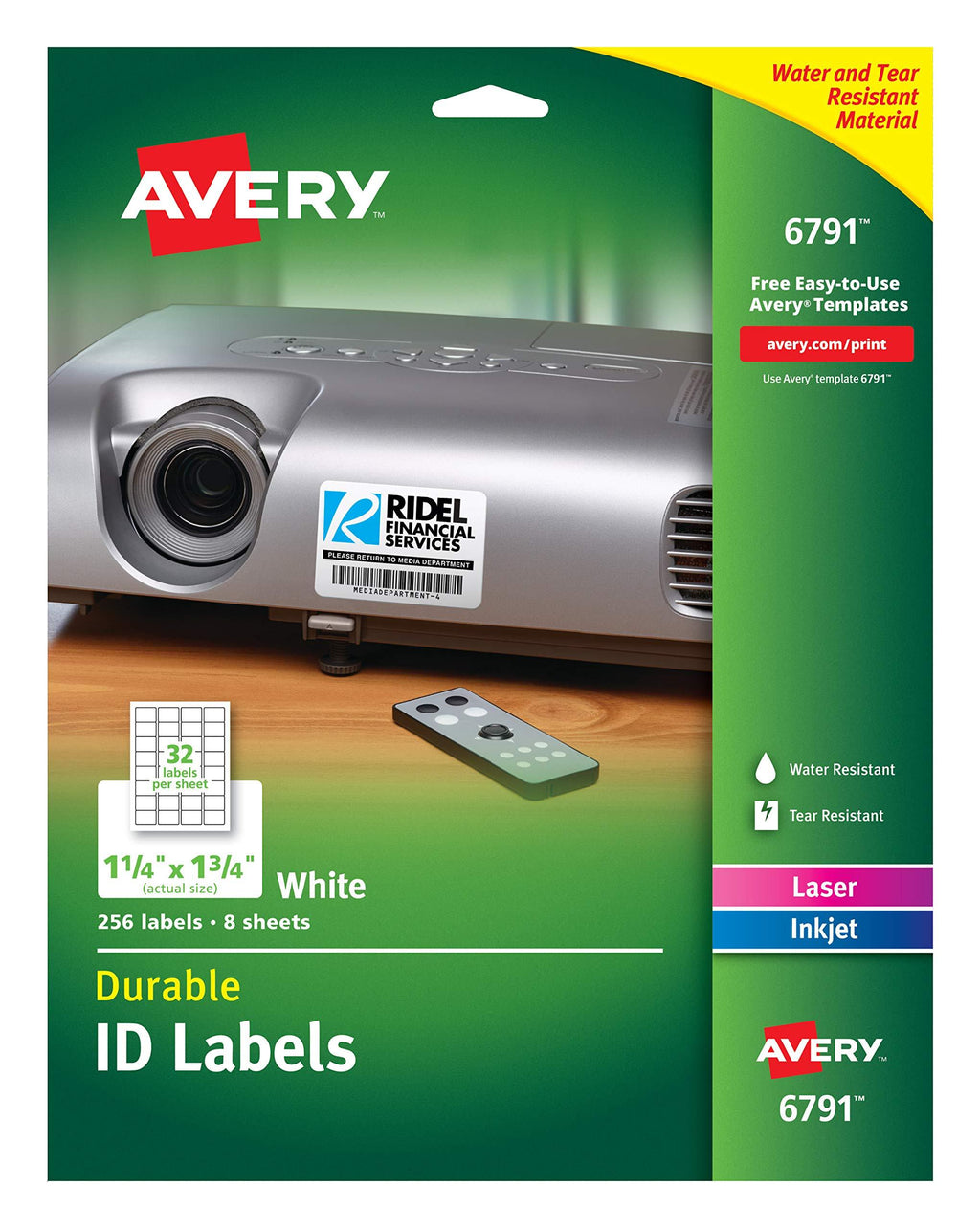 Avery Durable ID Labels, Permanent Adhesive, 1-1/4" x 1-3/4", Pack of 256 (6791) 1-1/4" x 1-3/4" - LeoForward Australia