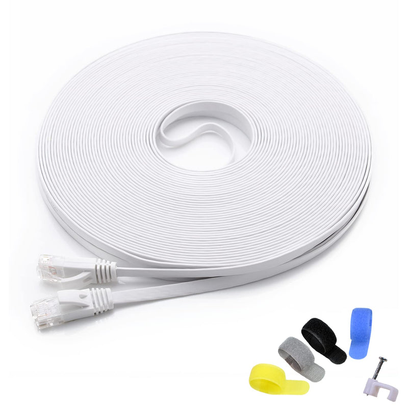  [AUSTRALIA] - Cat 6 Ethernet Cable 100 ft (at a Cat5e Price but Higher Bandwidth) Flat Internet Network Cables - Cat6 Ethernet Patch Cable Short - Computer LAN Cable White + Free Cable Clips and Straps 100ft