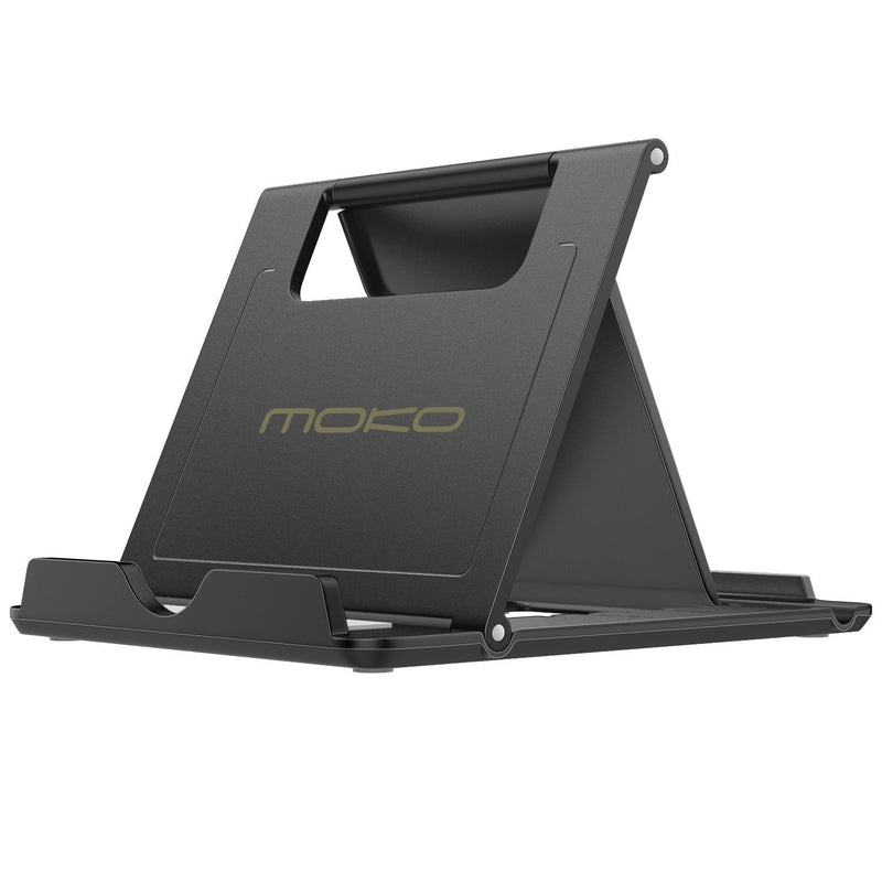 MoKo Phone/Tablet Stand, Foldable Desktop Holder Fit with iPhone 12 Pro Max / 12 Mini, 11 Pro Max, iPhone SE, iPad Pro 11, 10.2 (8th Gen), Air 4 10.9, Air 3, Mini 5, Galaxy S20, Tab S7, Black Small Size - LeoForward Australia