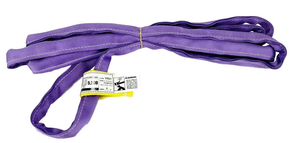 USA Made VR1 X 8' Purple Slings 4'-12' Lengths in Listing, Double PLY Cover Endless Round Poly Lifting Slings, 2,600 lbs Vertical, 2,080 lbs Choker, 5,200 lbs Basket (USA Polyester)(8 FT) - LeoForward Australia