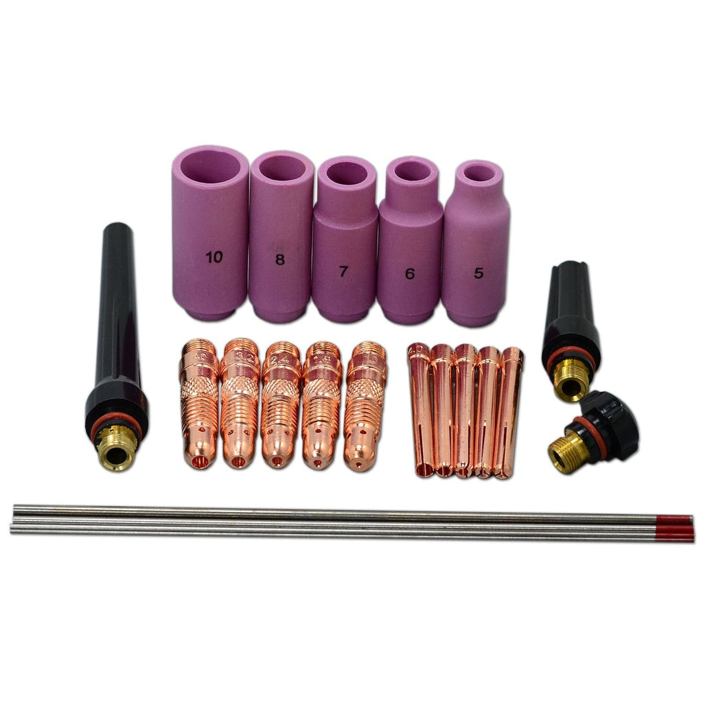  [AUSTRALIA] - TIG Collet Body TIG Back Cap and 2 Percent Thoriated TIG Tungsten Electrode Kit Fit WP 17 18 26 TIG Welding Torch Consumables Accessories 22pcs