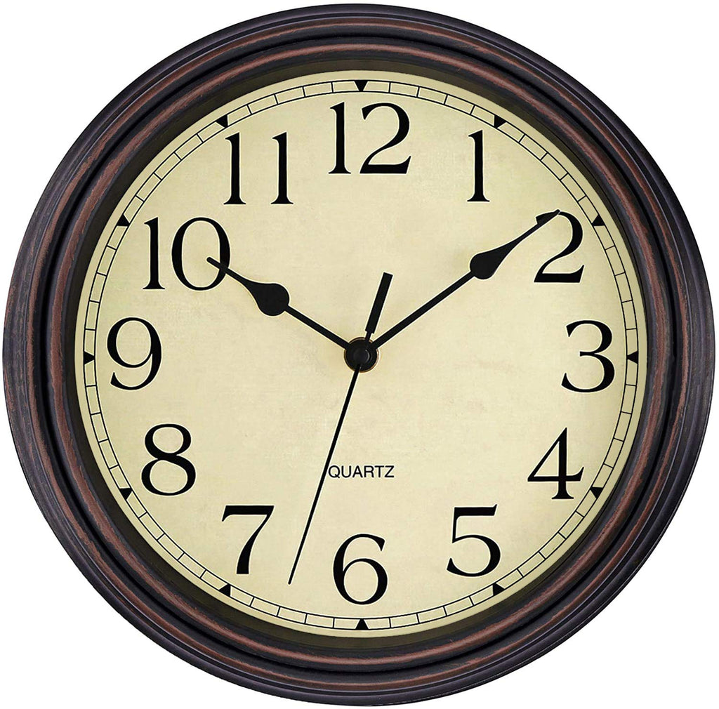 Foxtop Retro Silent Non-Ticking Round Classic Clock Quartz Decorative Battery Operated Wall Clock for Living Room Kitchen Home Office 12 inch (Bronze) Bronze - LeoForward Australia