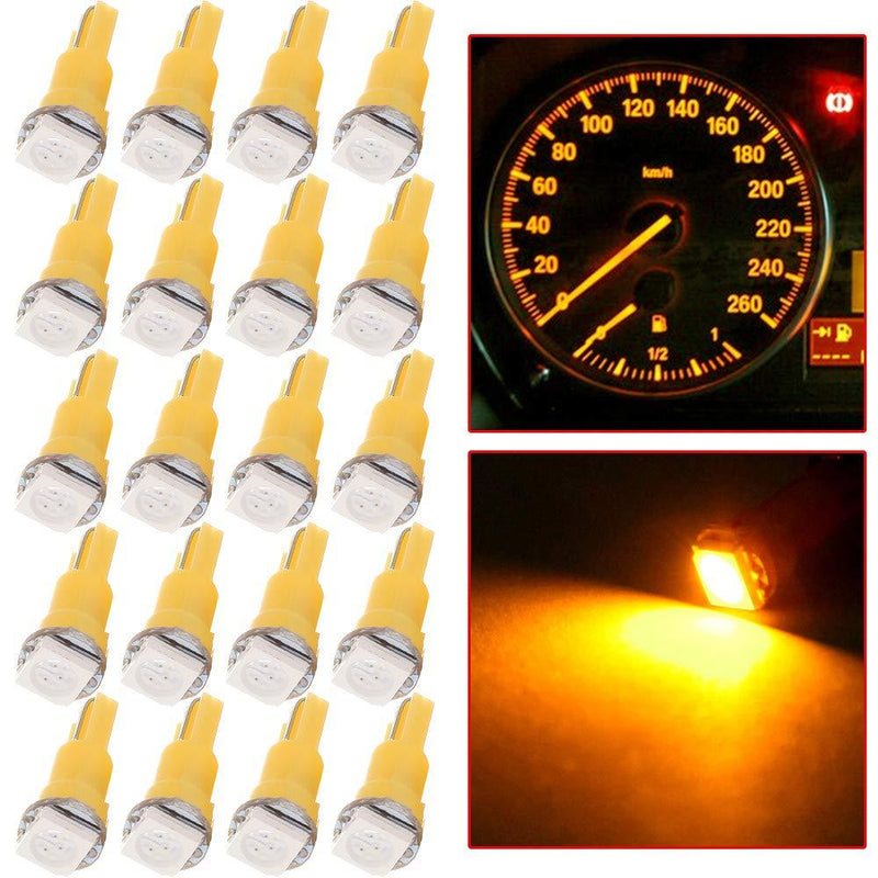  [AUSTRALIA] - cciyu 20 Pack T5 58 70 73 74 Dashboard Gauge 1-SMD 5050 LED Wedge Lamp Bulbs Lights Replacement fit for Dashboard instrument Panel Light Bulbs LED Lamps (yellow) yellow
