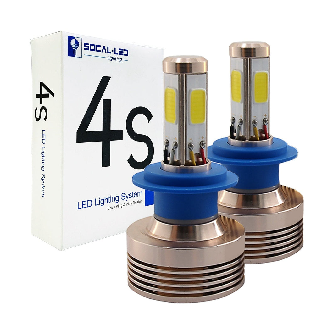 SOCAL-LED Lighting 2x 4S H7 Headlight Bulbs LED Conversion Kit 80W 8000LM COB LED Bulb, 6000K Crystal White, 4-Sided Light - LeoForward Australia