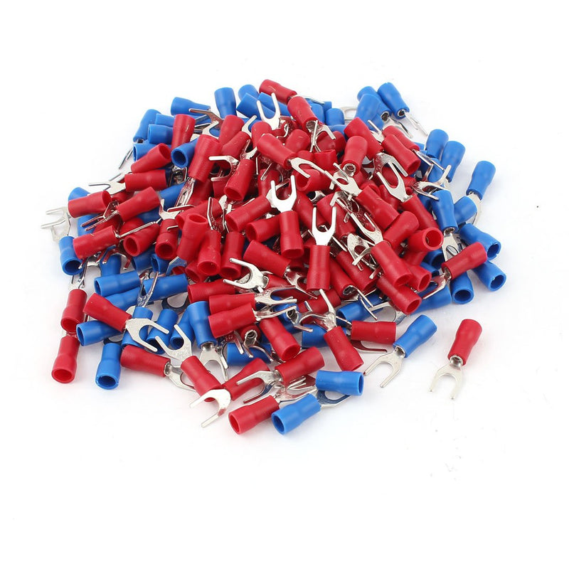  [AUSTRALIA] - uxcell 22-16 AWG Wire Cable Connector Fork Spade Terminal #8 with 200 Piece, Red/Blue