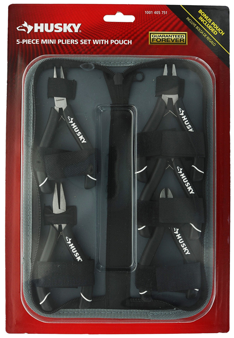  [AUSTRALIA] - Husky 1052 Mini Pliers Variety Set for Electrical and Maintenance Applications (Set of 5, Zippered Pouch Included)