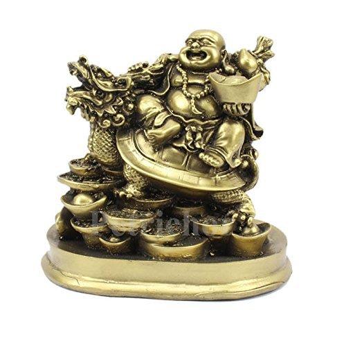 [AUSTRALIA] - Petrichor 5 inch Handcrafted Fengshui Laughing Buddha Riding on Dragon and Ingot Home Decor and Gifting