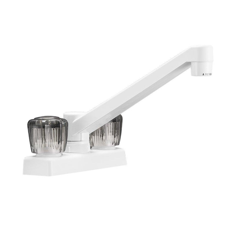  [AUSTRALIA] - Dura Faucet DF-PK640S-WT RV Kitchen, Galley, or Bar Faucet with Smoked Acrylic Knobs (White) White