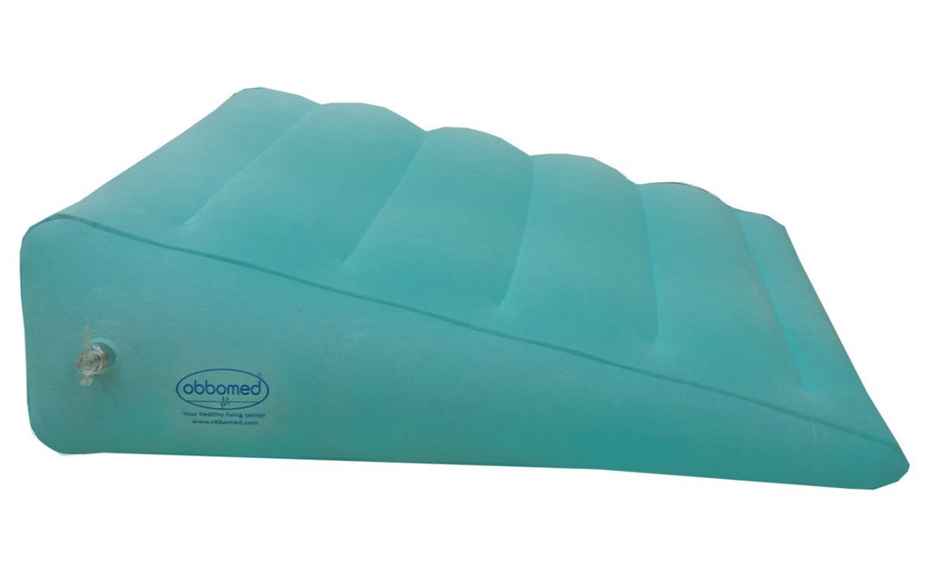  [AUSTRALIA] - ObboMed HR-7510 Inflatable Portable Bed Wedge Pillow with Velour Surface for Sleeping, Travel, Trip Vacation, Horizontal Indention Prevent Sliding, 23” x 22” x(7.5”~1.5”), Cyan 23â€ x 22â€ x(7.5â€~1.5â€) Hr-7510 - Cyan
