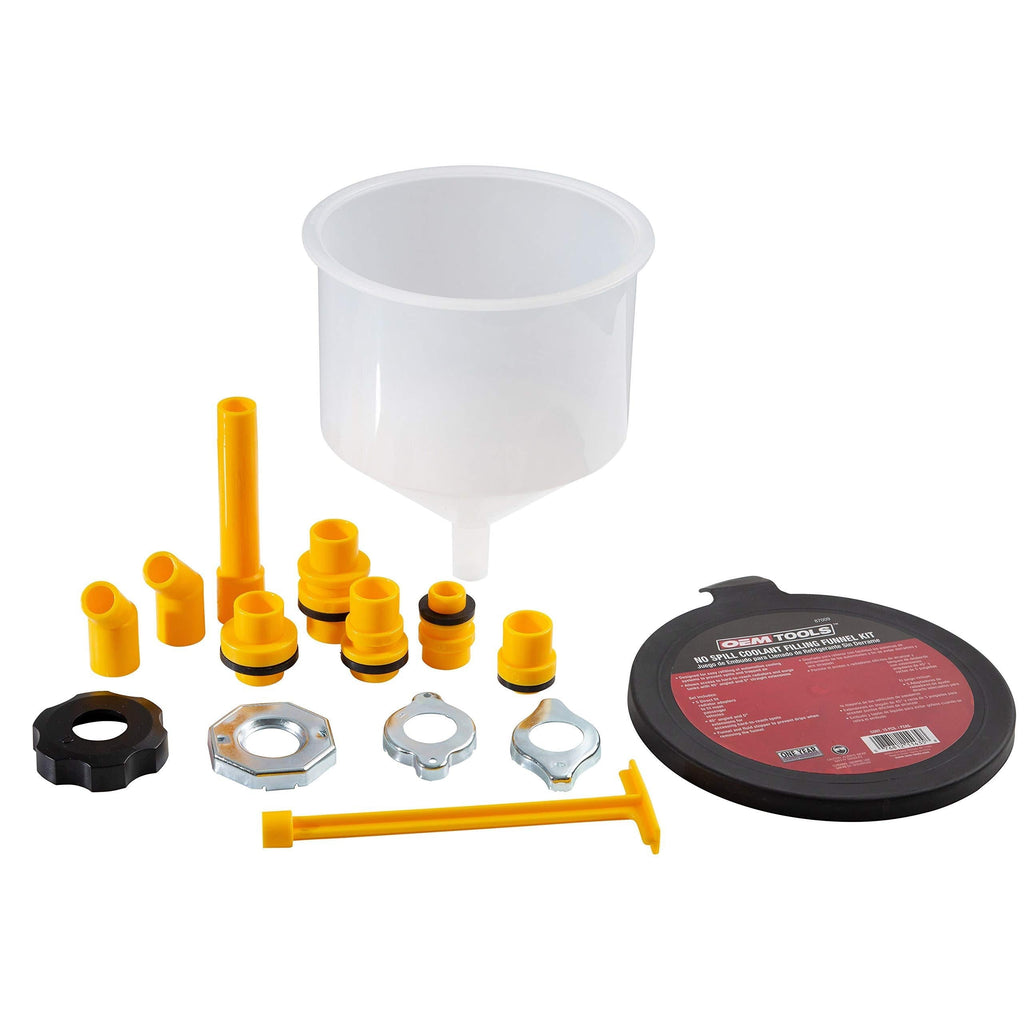  [AUSTRALIA] - OEMTOOLS 87009 No-Spill Coolant Filling Plastic Funnel Kit | Universal Radiator Funnel for Auto Mechanics | Adapters Help Funnel Fit the Radiator of Most Every Consumer Vehicle | White 15 Pieces