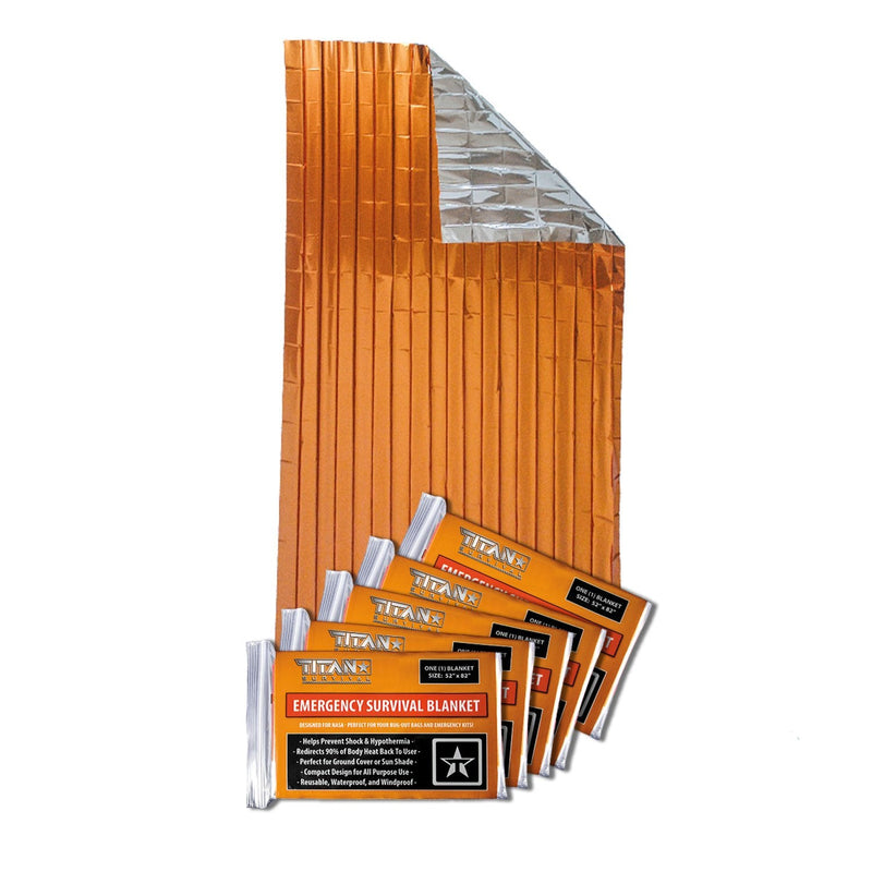 [AUSTRALIA] - Titan Survival's Two-Sided Emergency Mylar Survival Blankets, 5-Pack (Safety-Orange) Safety-orange (52" X 82")