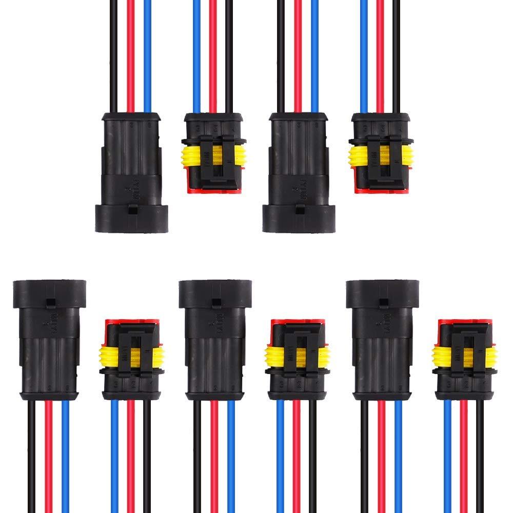  [AUSTRALIA] - MUYI 5 Kit 3 Pin Way 18 AWG Waterproof Connector Wire 1.5mm Series Terminal Connector Plug Black