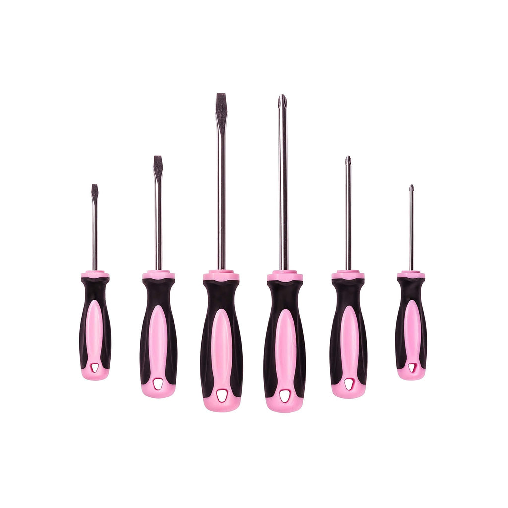  [AUSTRALIA] - Pink Power Magnetic Screwdriver Set - 6 Piece Phillips and Flathead Hand Tool Set for Women