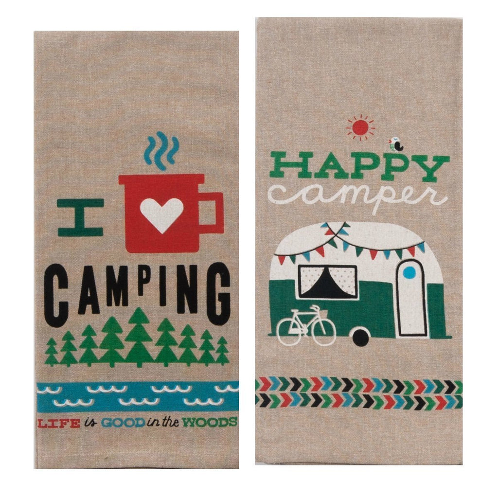  [AUSTRALIA] - Kay Dee Designs Camping Adventures Chambray Towel Set - One Each Happy Camper & I Heart Camping