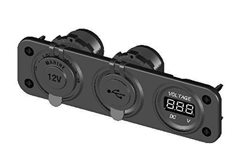  [AUSTRALIA] - Pactrade Marine PJH-RS-0377_A Car Digital Voltmeter Dual USB 2 Port Power Socket Three Hole Panel, Black