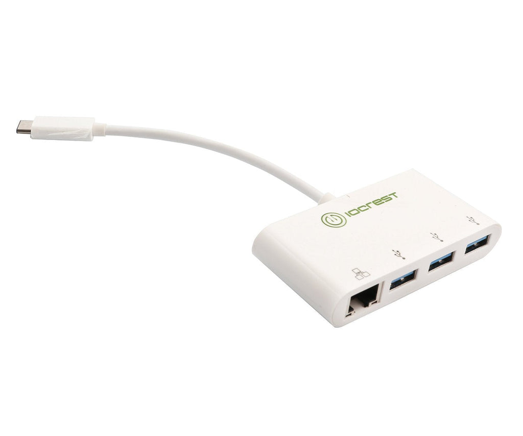 I/O Crest SY-HUB50089 USB 3.1 USB Type-C to 3 Ports USB 3.0 Hub with Gigabit Ethernet Port Adapter for The 2015 MacBook & Other USB Type C Devices, White - LeoForward Australia