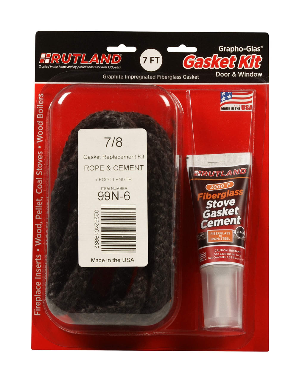  [AUSTRALIA] - Rutland Products Rutland 99N-6 Grapho-Glas Gasket Replacement Rope Kit, 7/8" by 7'
