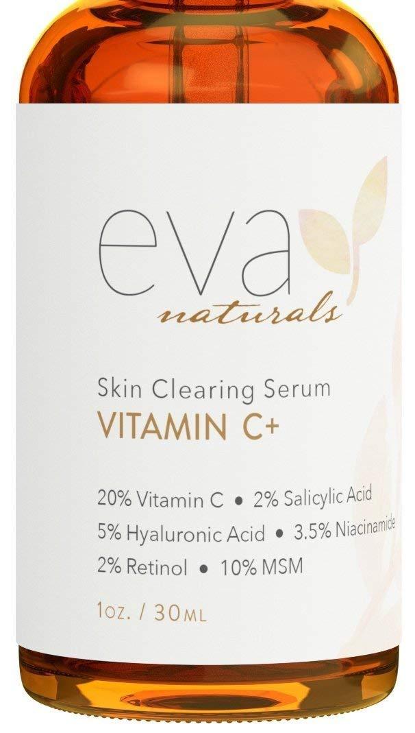 Eva Naturals Vitamin C Serum Plus 2% Retinol, 3.5% Niacinamide, 5% Hyaluronic Acid, 2% Salicylic Acid, 10% MSM, 20% Vitamin C - Skin Clearing Serum - Anti-Aging Skin Repair, Face Serum (1 oz) 1 Ounce (Pack of 1) - LeoForward Australia
