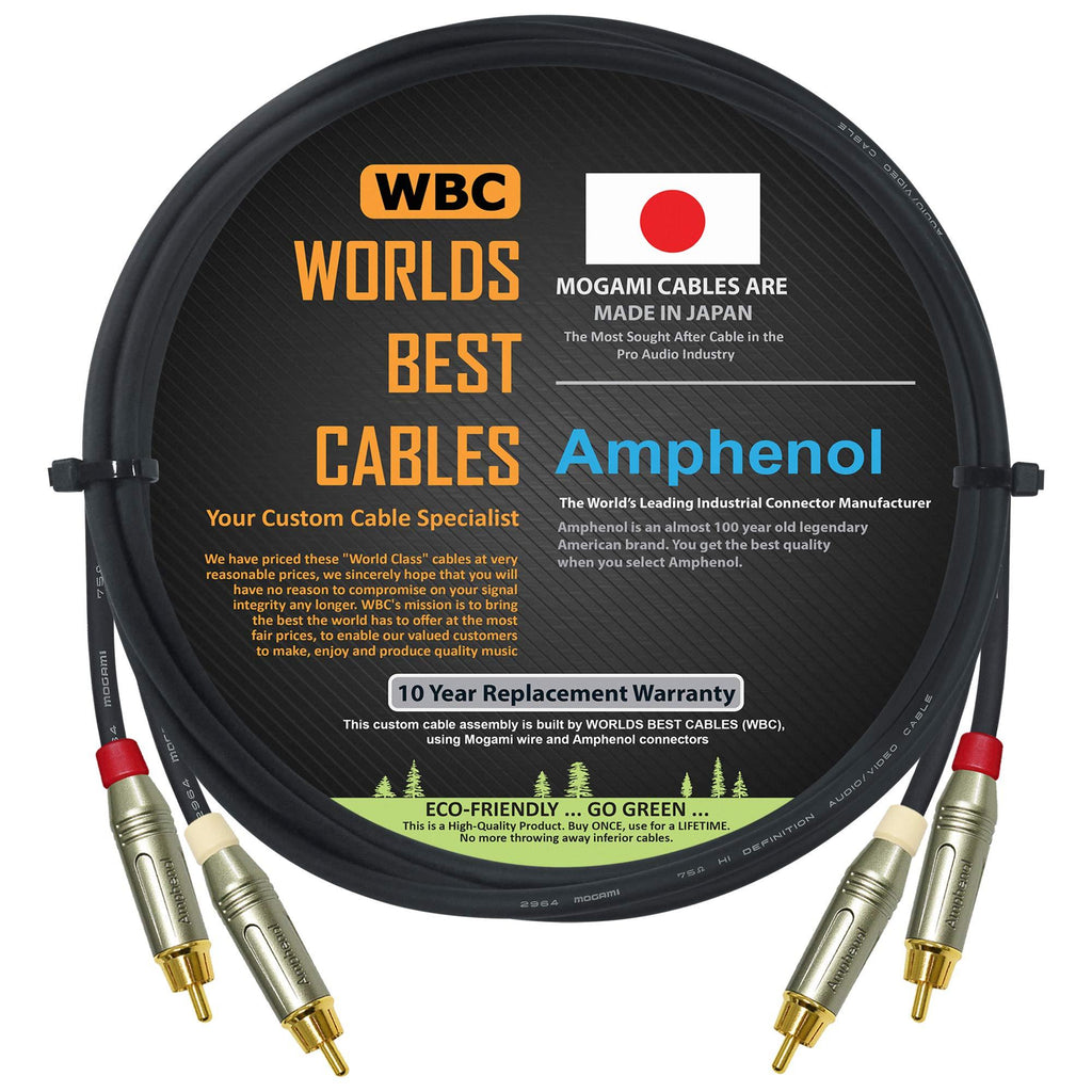2 Foot – High-Definition Audio Interconnect Cable Pair Custom Made by WORLDS BEST CABLES – Using Mogami 2964 Wire and Amphenol ACPR Die-Cast, Gold Plated RCA Connectors - LeoForward Australia
