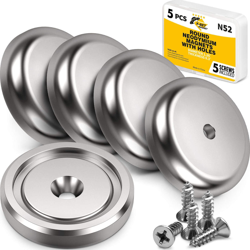 X-bet MAGNET Neodymium Disc Countersunk Hole Magnets - 1.26" Diameter - 70 Lbs Pulling Force. Strong, Permanent, Rare Earth Magnets (5 Pcs with Mounting Screws in Box) 5 Piece - LeoForward Australia