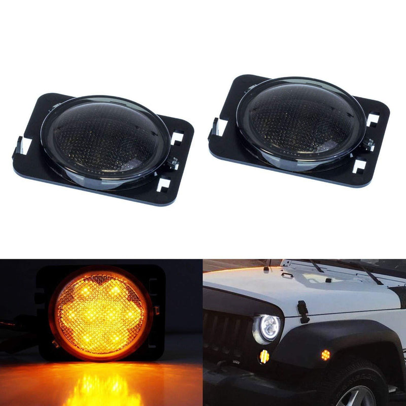 iJDMTOY Smoked Lens Amber Full LED Front Fender Flare Side Marker Light Kit Compatible With 2007-2017 Jeep Wrangler JK, Replace OEM Amber or Clear Sidemarker Lamps Smoked Lens Amber LED - LeoForward Australia