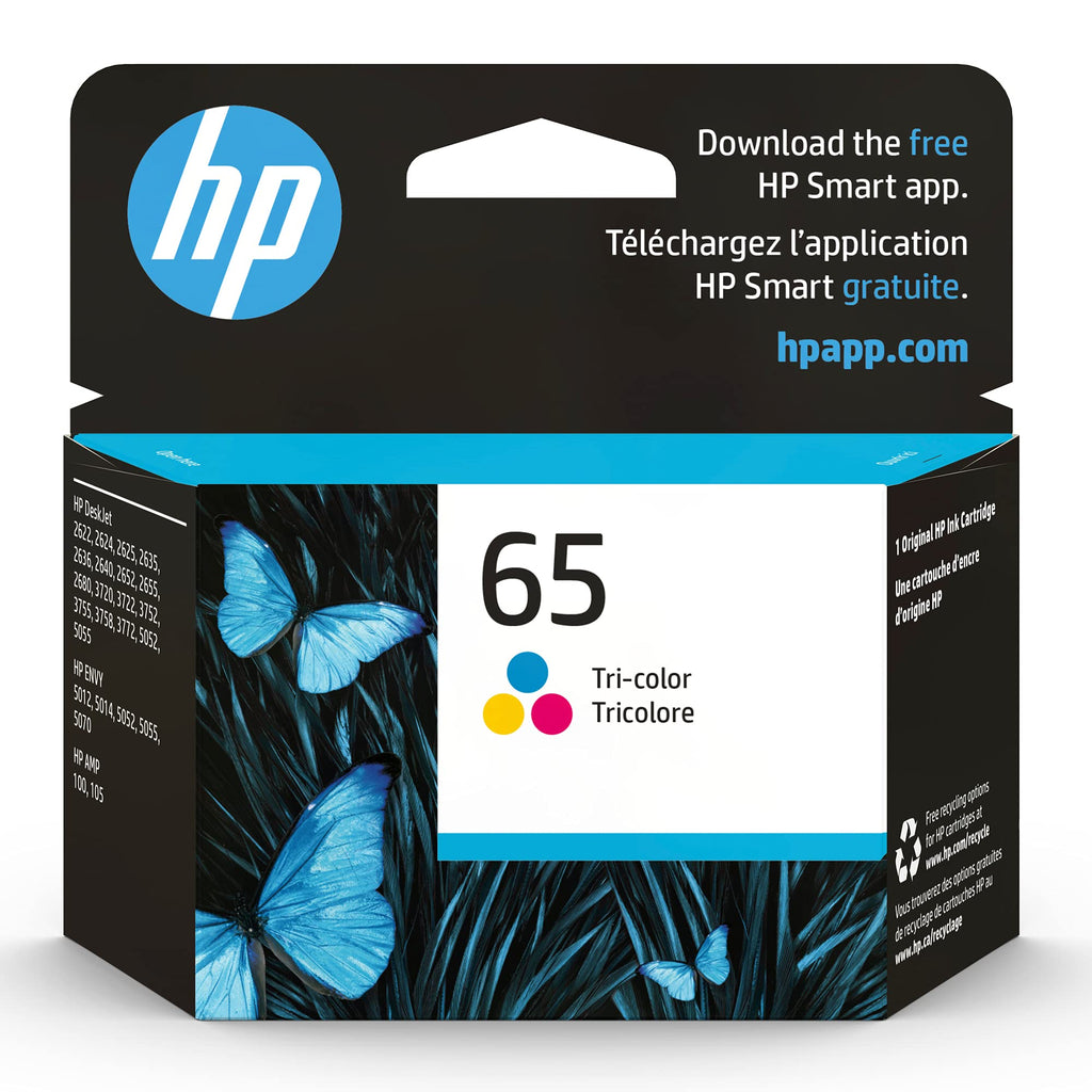Original HP 65 Tri-color Ink Cartridge | Works with HP AMP 100 Series, HP DeskJet 2600, 3700 Series, HP ENVY 5000 Series | Eligible for Instant Ink | N9K01AN - LeoForward Australia