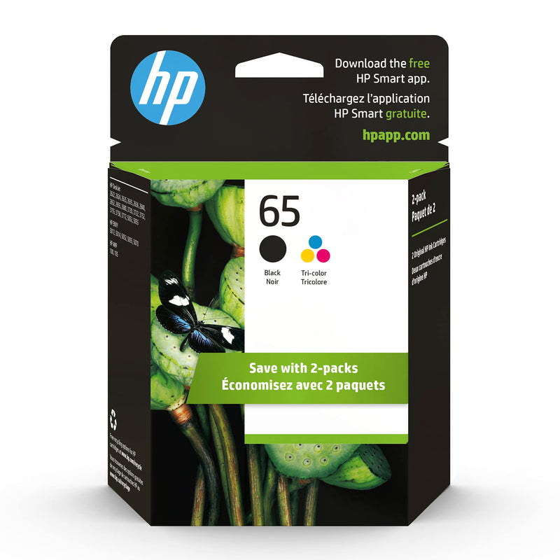  [AUSTRALIA] - Original HP 65 Black/Tri-color Ink Cartridges (2-pack) | Works with HP AMP 100 Series, HP DeskJet 2600, 3700 Series, HP ENVY 5000 Series | Eligible for Instant Ink | T0A36AN