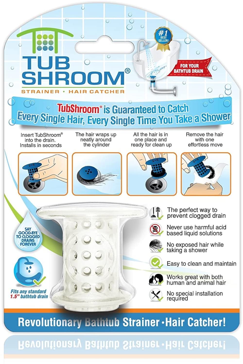 TubShroom The Revolutionary Tub Drain Protector Hair Catcher/Strainer/Snare, White, 2.25 x 2.25 Inch - LeoForward Australia