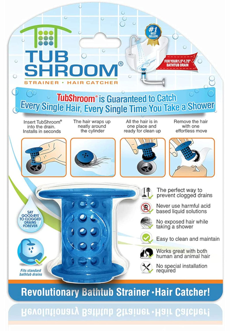 TubShroom Revolutionary Tub Drain Protector Hair Catcher/Strainer/Snare, Blue - LeoForward Australia